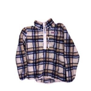 Vineyard Vines Sherpa Quarter Zip Beige Women’s L Preppy Cozy Pullover